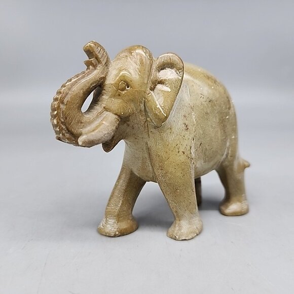 Vintage Marble Stone 3" Elephant Figurine Spirit Animal Good Luck Money Trunk Up - Picture 1 of 5
